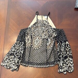 VENUS Black and Cream Lace Blouse